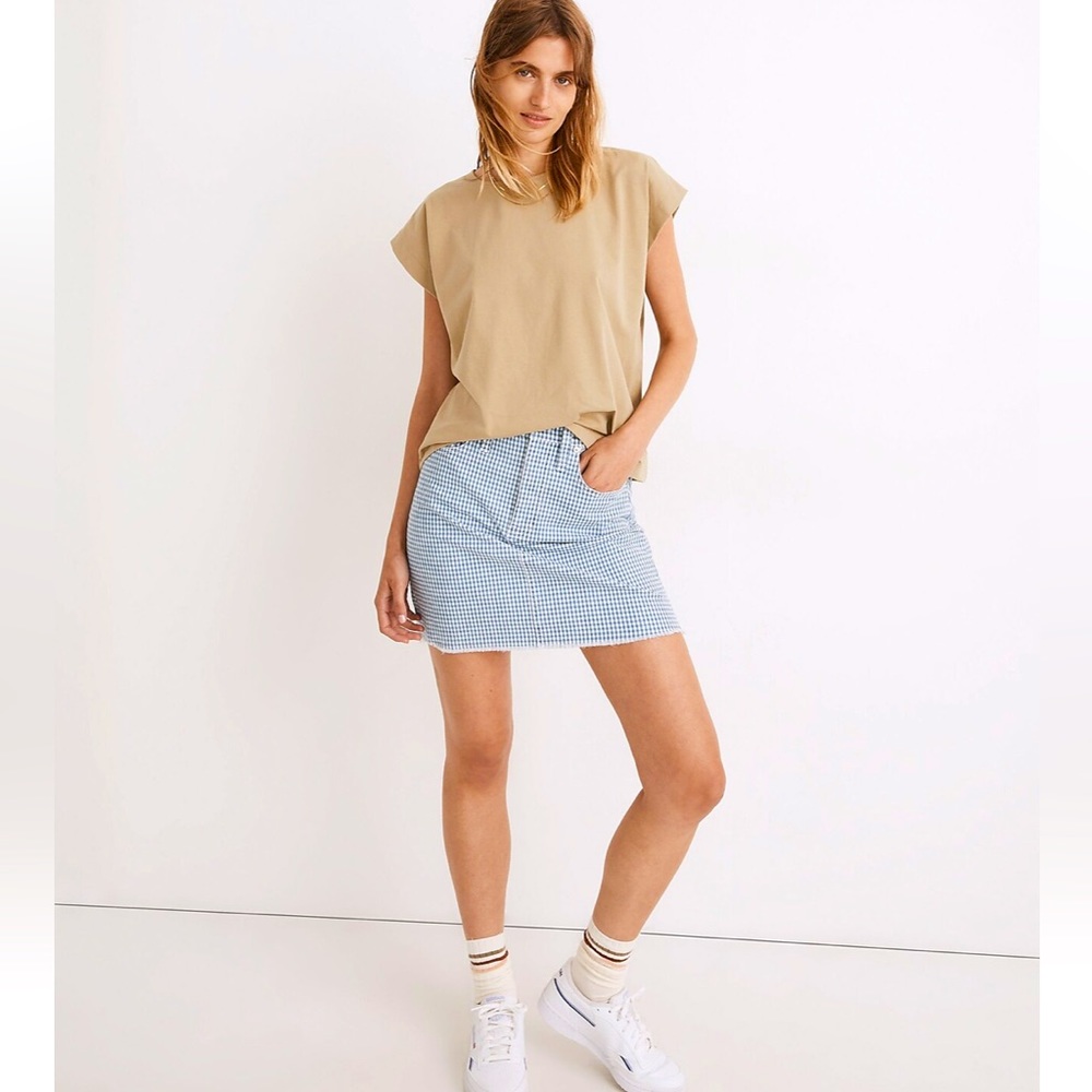 Madewell Stretch Straight Mini Skirt in Gingham: Raw-Hemmed Edition